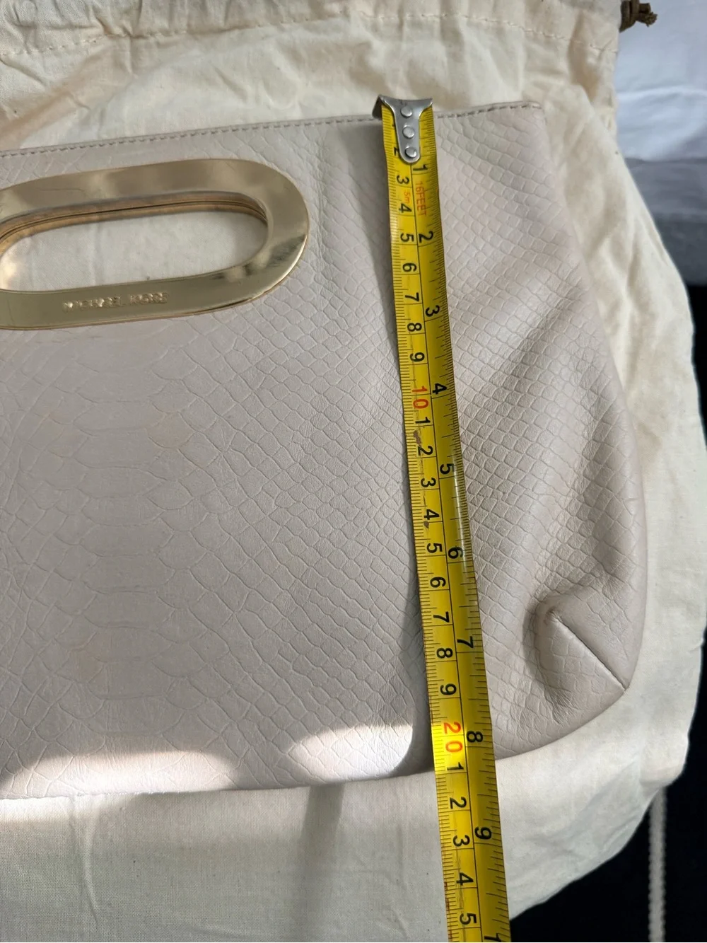 Michael Kors Ivory Leather Handheld Clutch with Gold-Tone Handle